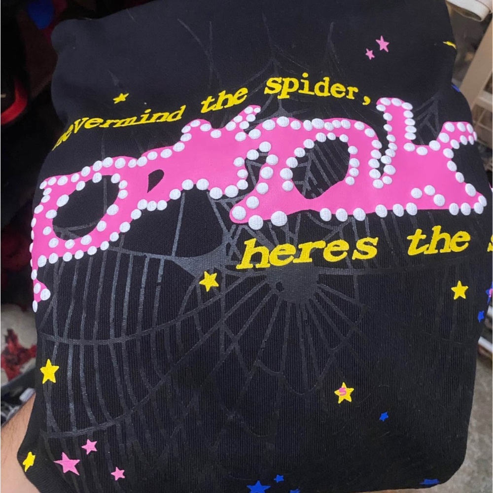 Black and Pink Sp5der hoodie size Large